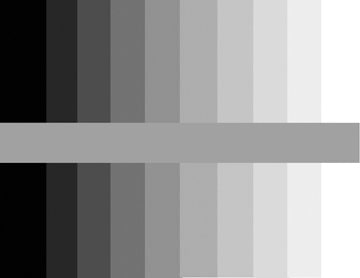 This is a Value Scale, also known as a Grey Scale. The center color that runs horizontally through the scale is a medium color grey. Look how it changes when it is next to the other values.