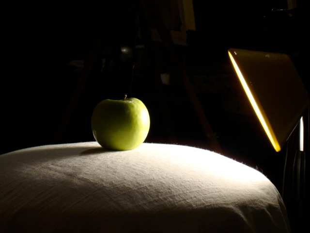 An example of how to light your simple still life. Harsh lighting is the best to create a sharp contrast of light and shadow.