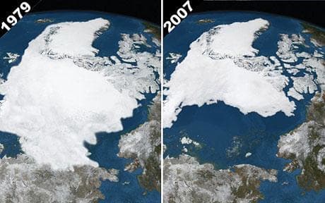 Arctic sea-ice in September 1979 and 2007, showing the biggest reduction since satellite surveillance began. Photo: Fugro NPA Ltd