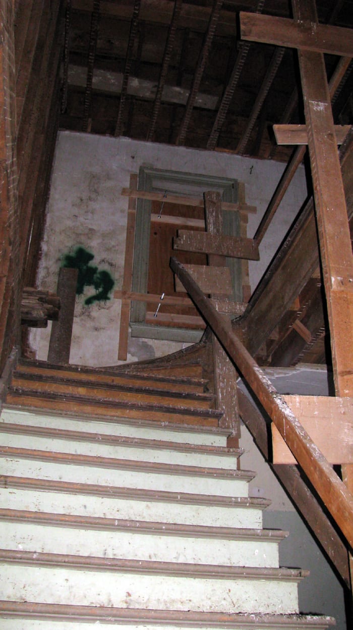 Stairway to the third floor... where I detected the most paranormal activity. This often seems to be the case with haunted buildings. The attic or top floors are usually the most active. I have no idea why that is.
