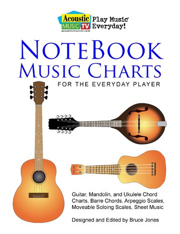 New pdf book of free Guitar, Mandolin, and Ukulele Chord Charts, Barre Cords, Arpeggio Scales, Movable Soloing Scales and Sheet Music from AcousticMusicTV.com