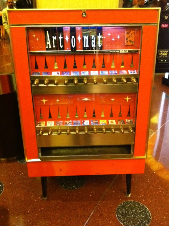 Another bright Art-O-Mat machine. There is no more excuse to walk around "artless" with these around, and for only five dollars, they cost less than a pack of cigarettes!