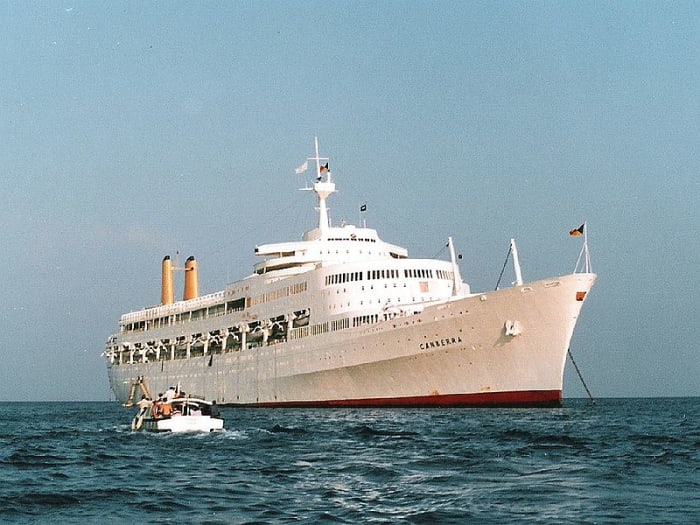 Flagship of the P&O Line. The mighty Canberra went on to serve as a troop carrier in the 1982 Falklands War.