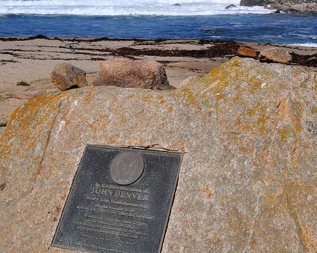 The plaque marking the location of John Denver's plane crash in Pacific Grove, California
