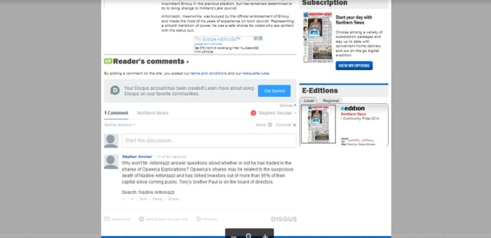 Questions about Nadine Antoniazzi's death were removed from the 'Northern News' website.