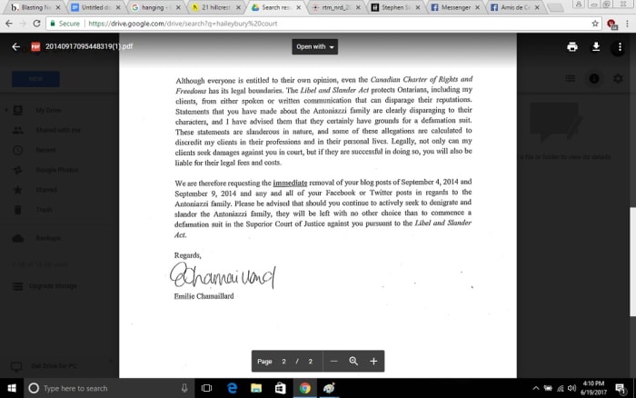 Part three of cease and desist letter received from lawyer representing Mayor Tony Antoniazzi