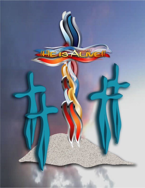I was able to make the jump from painting and sculpture to computer software. This is one of my favorite creations: "He Is Alive !"