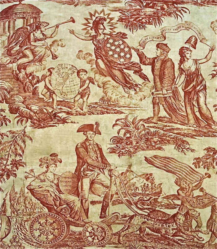 One of many patriotic toiles that were popular patterns for wallpaper and fabric in the newly United States in the late 1700s.