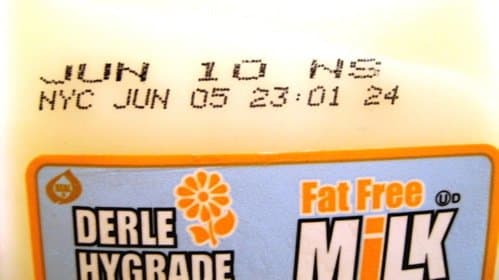 Closeup of a NYC sell by date. Note that the expiration is June 5th in the city, but June 10th anywhere else / Photo by E. A. Wright