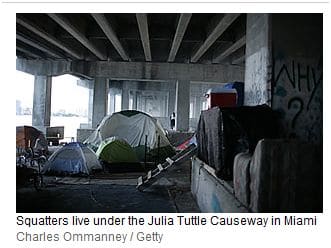 A photo from the contentious Time magazine article about sex offenders forced to live under this bridge due to a "frenzied rash" of "draconian legislation" in "a heated emotional response to the rape and murder of Jessica Lumford."