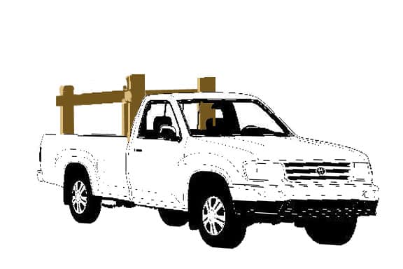 This wooden pickup carrying rack lifts in and out of the bed when you want to use it. Ratcheting tie-downs secure the framework to the bed of the truck.