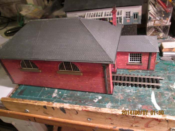 An overhead view of the shed showing the weigh office window facing the wagon entry/exit point a weighbridge would be added under the track