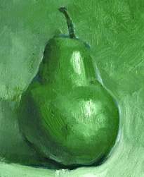 Another student canvas (without the value scale) of a pear. It's compliment will be a red pear on the second half of the canvas.