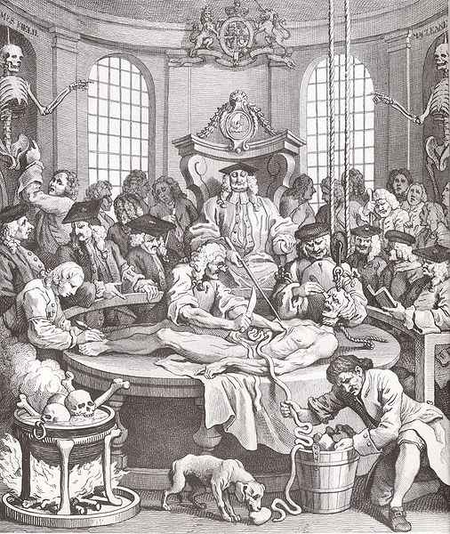 William Hogarth's The Reward of Cruelty. In the 18th century the bodies of criminals were dissected and used for medical research. Photo courtesy of wikimedia.org.