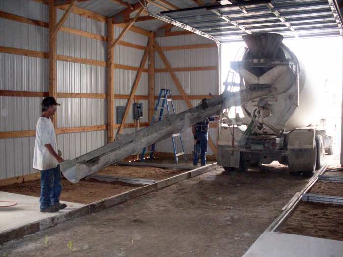 They see how the chute sections are put in place, and how the truck is backed toward the far interior of the building. They know that a good truck driver is worth a lot, and have seen the messy results of some poor ones.