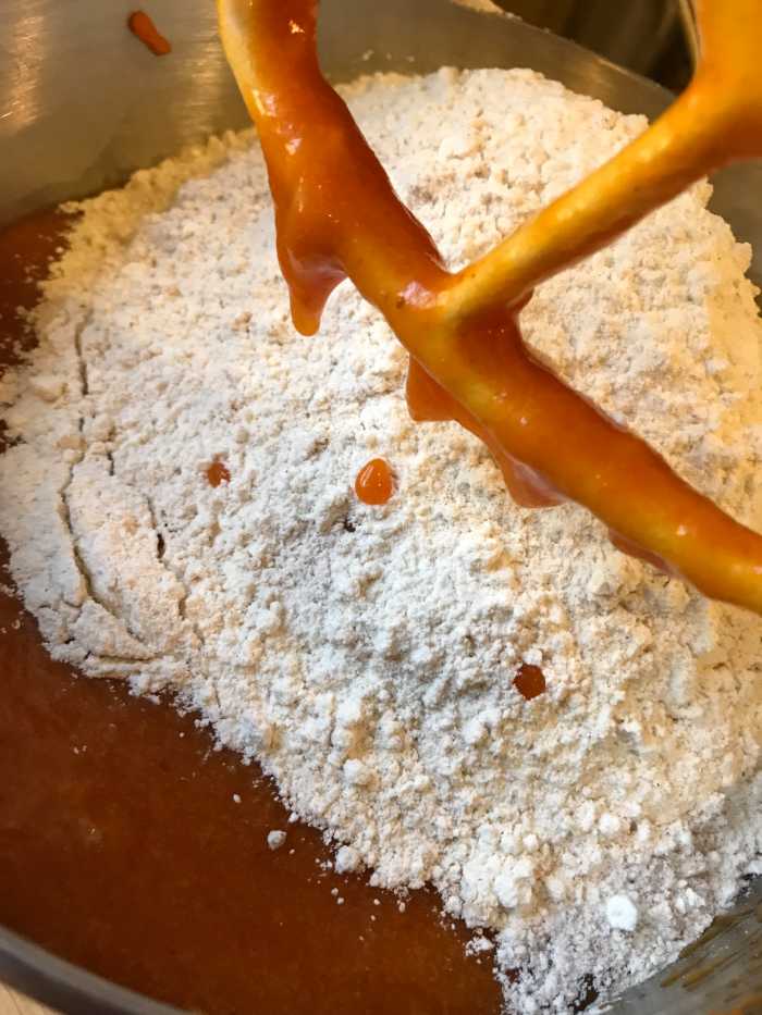 Stir all ingedients, and mix just to combine. Scrap down the sides of the bowl as you work. Don't over mix though - this is a quick bread, and you'll end up with a tough bread if you overwork the dough.