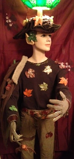 This is the Harvest Fall elf full body mannequin lamp. I made his gloves/hands with my primitive folk art design. Clothing has been repurposed.