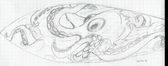 I measured the board, then drew a pencil sketch to figure out composition, gesture and the like.
