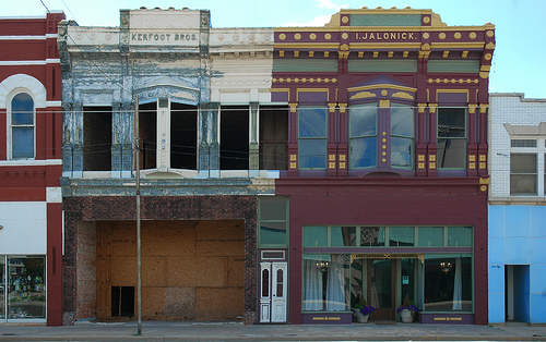 Historic downtown El Reno: This 1892 Early Commercial building is one of the oldest brick buildings in El Reno and is associated with El Reno's early commercial development. The right side of the building has been renovated, while the left is still