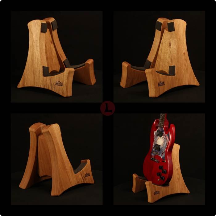 Here's a version similar to this one made of more expensive solid wood planks. You can find these at Atlas-Stands.com on the web.
