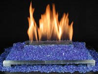 Vent free glass fire gas fireplaces do not allow the flames to touch the glass which lowers maintenance. They come in a wide variety of colors for the glass and the burner.