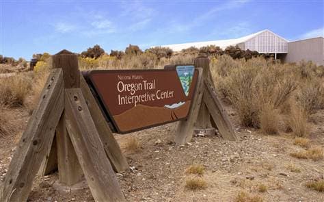 Trail marker at the Oregon Trail Interpretive Center near Baker, Oregon. The center is managed by the Bureau of Land Management.