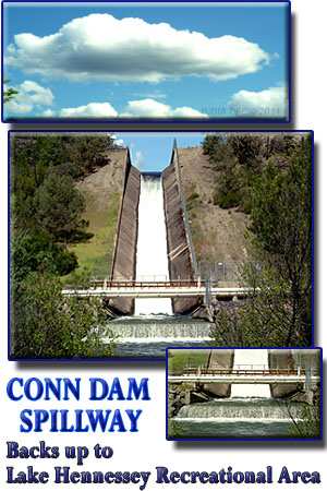 Conn Dam backs up to Lake Hennessey. This is where the water supply for Napa, California is contained. Pictured here is the Conn Dam Spillway in action.