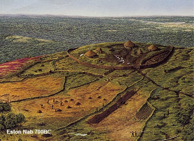 An artist's impression of the Iron Age hill fort that dates back to 700 BC, traces of which were found near the Nab at the top of the escarpment.