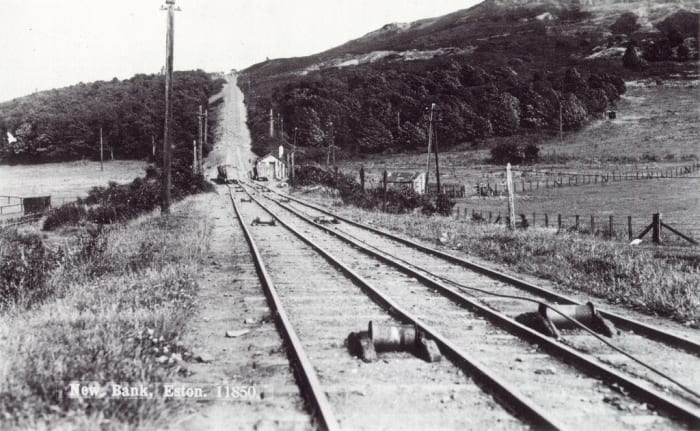 New Bank Incline foot, looking in the opposite direction beyond the 'clip wheel (see below) - the site is fairly overgrown now, the steep incline barely visible at ground level