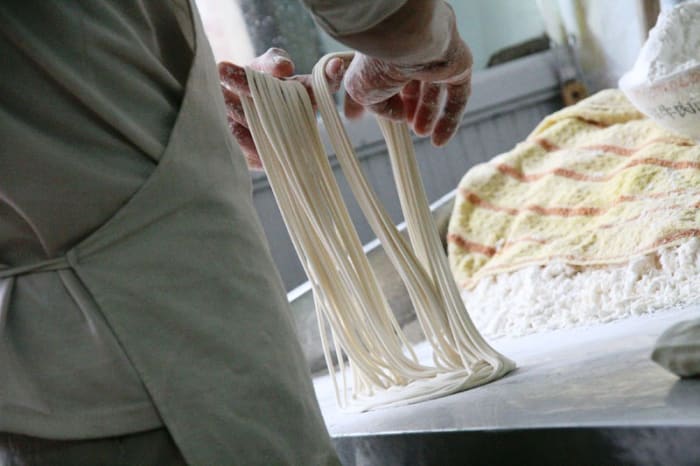 Noodles don't tear and break with the right type of pliable, stretchy dough.