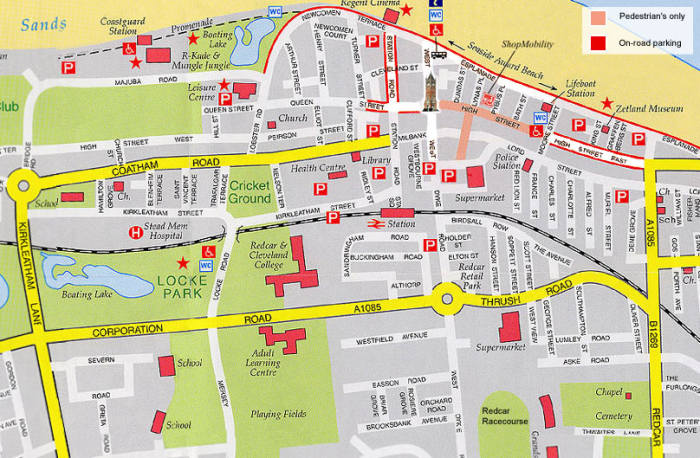 A modern plan of the borough of Redcar, showing the pedestrian area on the High Street