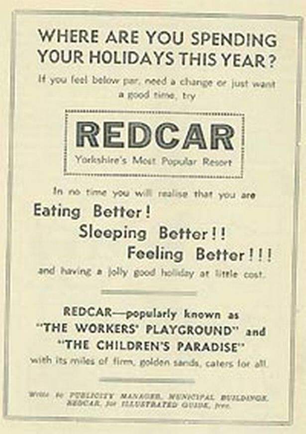 Local press advert from the 1950s for family breaks in Redcar - children's holiday welfare features strongly