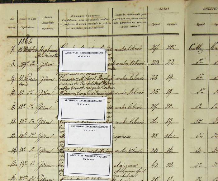 This is a photocopy of the original, handwritten marriage records of Michael and Margaretha Przybyl. (Married in 1865)