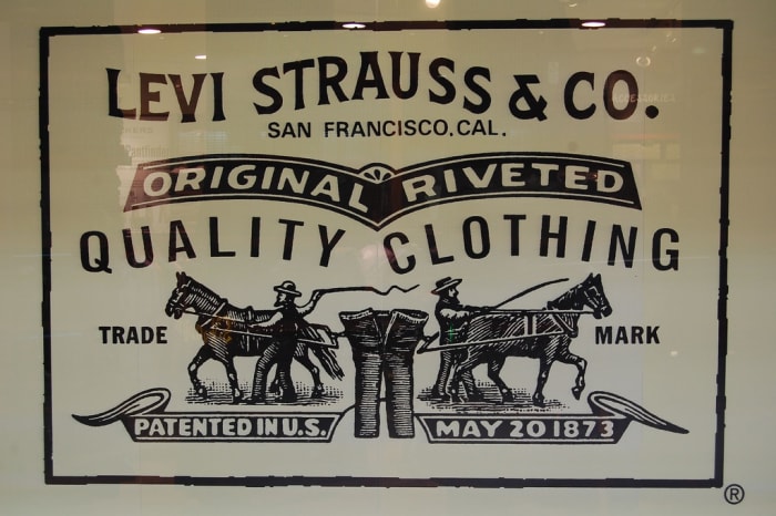 Levi's famous horse brand label shows the strength of the pants