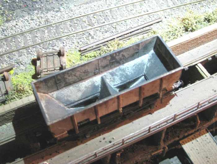 Bird's eye view of one of Dgm 1/146 shown above. This one was modelled with the hopper doors in the 'open' position. When the load is inserted you can't tell this one from the others in a rake of wagons.