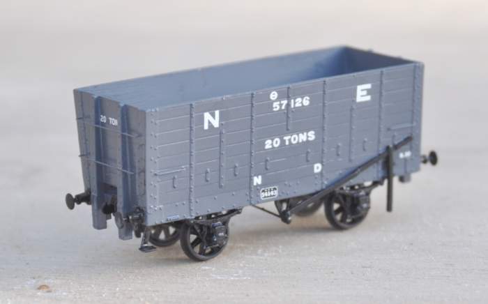 On towards the end of the 19th Century in the same region, the North Eastern Railway introduced a large fleet of timber 20 ton hoppers for mineral traffic - this is the Slaters 7 mm kit with regional (Northern Division) identification decals