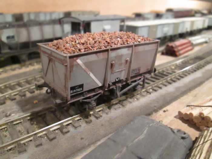 Modified Bachmann model of a British Railways' Diagram 1/100 slope-sided 16 ton end door wagon. Originally built by Charles Roberts of Wakefield, later wagons were built by McLellans of Glasgow in 1945 for the Ministry of Transport.