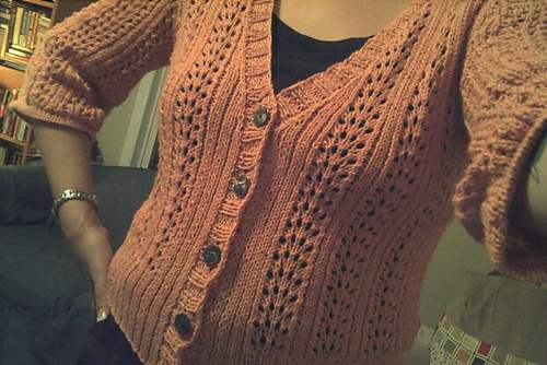 A good gauge swatch, done with patience, means a good fit. The Double V Cardigan, from Interweave Knits.