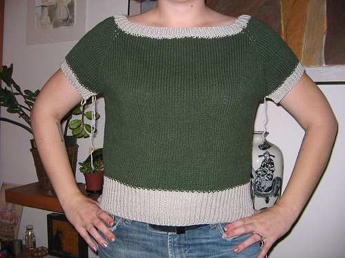 Far too wide, and much too short. Bad, bad, bad. I knit this same garment three times before giving up, rewinding the yarn, and making a tank top instead. It was too big and I gave it away. Do a gauge swatch!