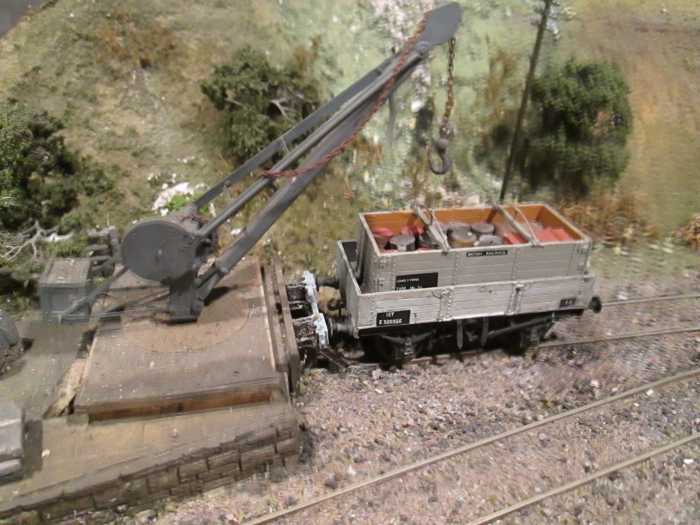 Ex-LNER 4-plank open sits on the crane road with an open DX-type container (not strictly to the rule book, but at least it couldn't fall off the wagon)