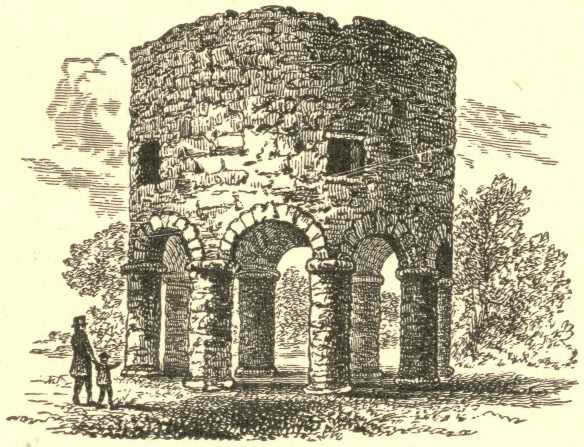 a 19th century engraving of The Newport Tower from History of the United States, Vol. I (of VI), by E. Benjamin Andrews