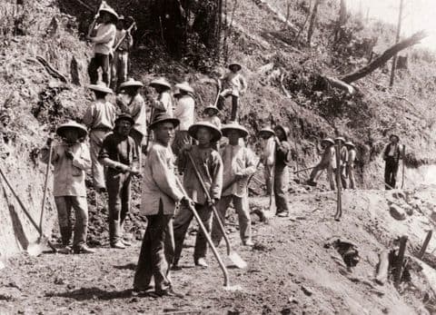 Chinese railroad workers forged railways through impossible country, being paid extremely little money and often dying of fever, disease, and exhaustion. In some areas as many as one worker per four miles of track may have died.