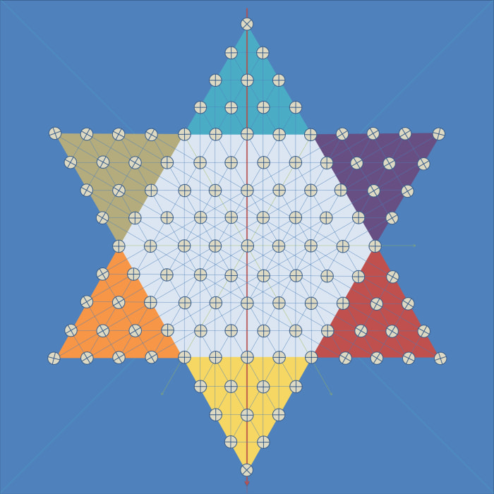 Figure 5 - A full marked star is composed of: 10-holes per triangle, 61 holes on the hexagon, 121 holes in total.