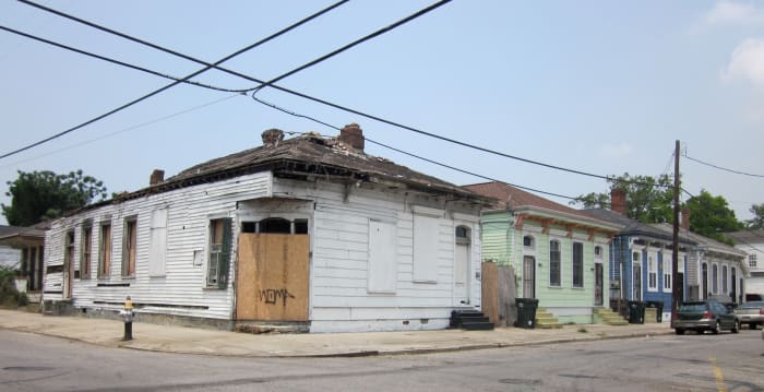 A run down and possibly dangerous neighborhood.