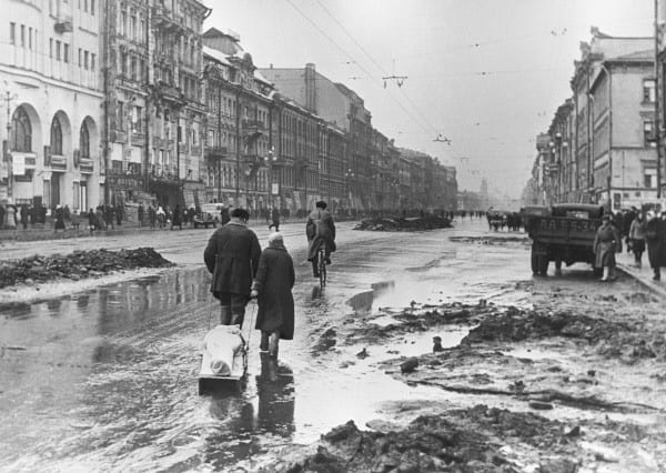 Native Leningraders trying to go about the daily business in 1942 at the height of the siege.