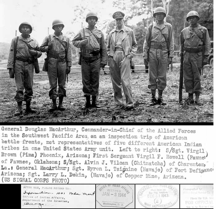 Navajo Code Talkers, included in 33 different tribes (including Kentucky Shawnee) that sent soldiers to help the Allies in WWI and WWII. Most of the soldiers had been recognized by the federal government by late 2013.
