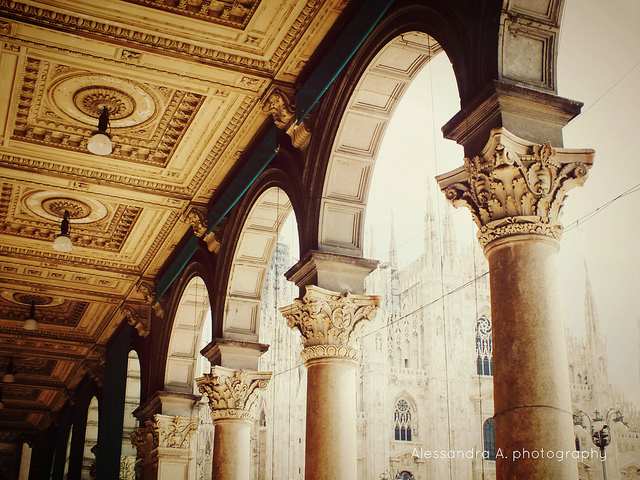 Colonnade with Corinthian pillars at the Palazzo dei Portici Settentrionali
