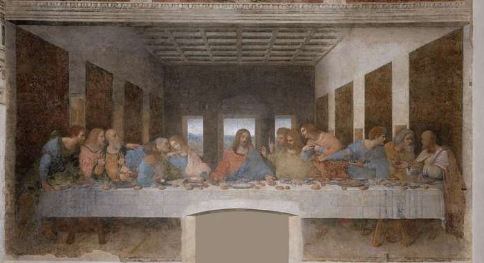 The Last Supper painted by Leonardo da Vinci, the most famous religious painting ever painted. It hangs at the convent of Santa Maria della Grazie in Milan, Italy.