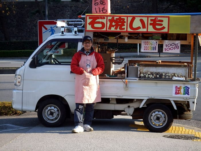 Ishi Yaki-Imo food truck, Tokyo, Japan; example of street food from a truck.