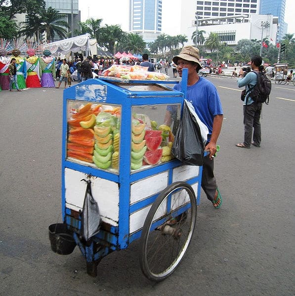 Fresh fruit vendor, Jakarta, Indonesia; example of street food cart.